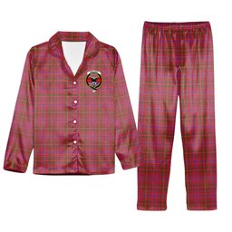 ScotsTee Shop Scottish MacLeod Red Ancient Crest Tartan Pajama Satin Velvet Flannel Pajama Set