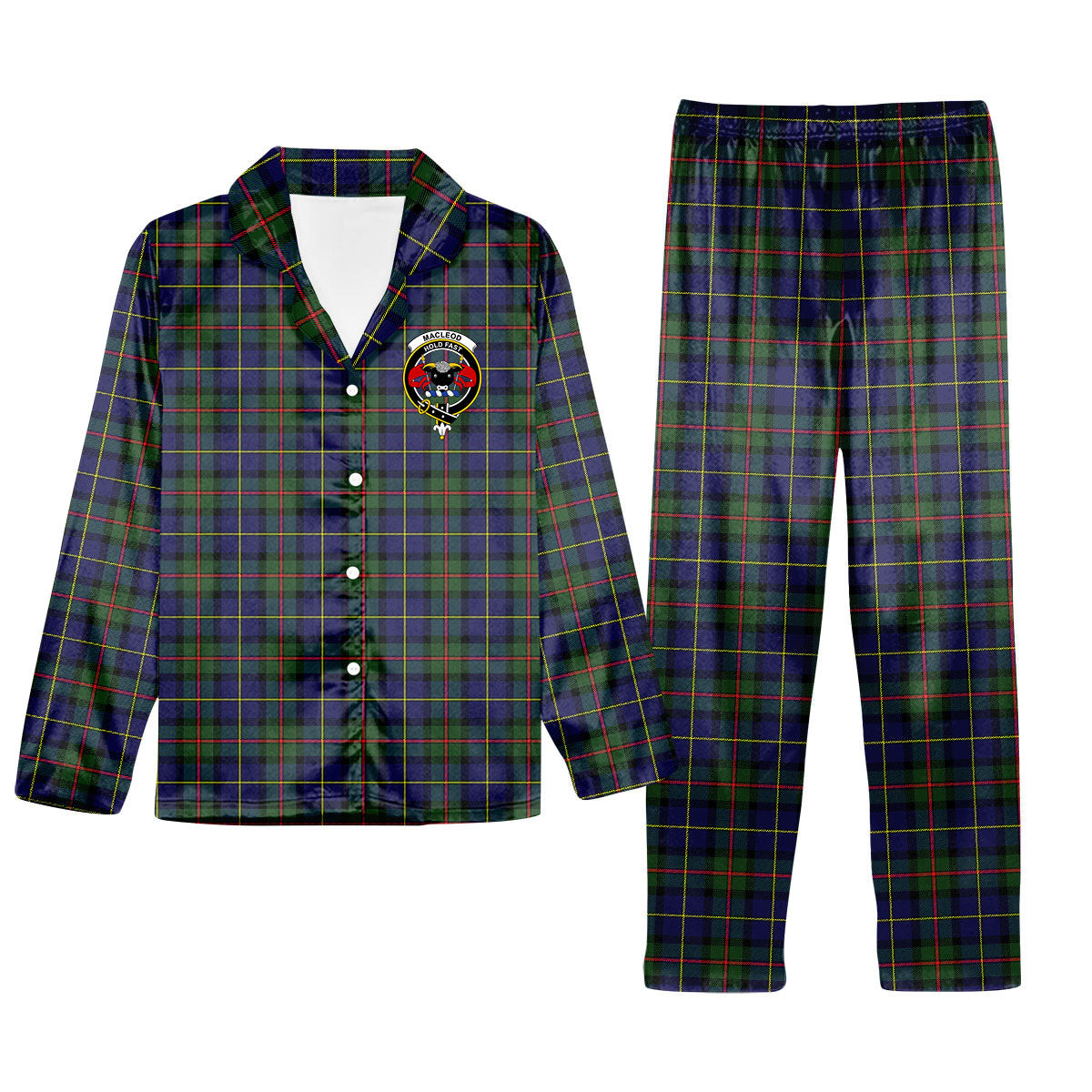 ScotsTee Shop Scottish MacLeod of Harris Modern Crest Tartan Pajama Satin Velvet Flannel Pajama Set