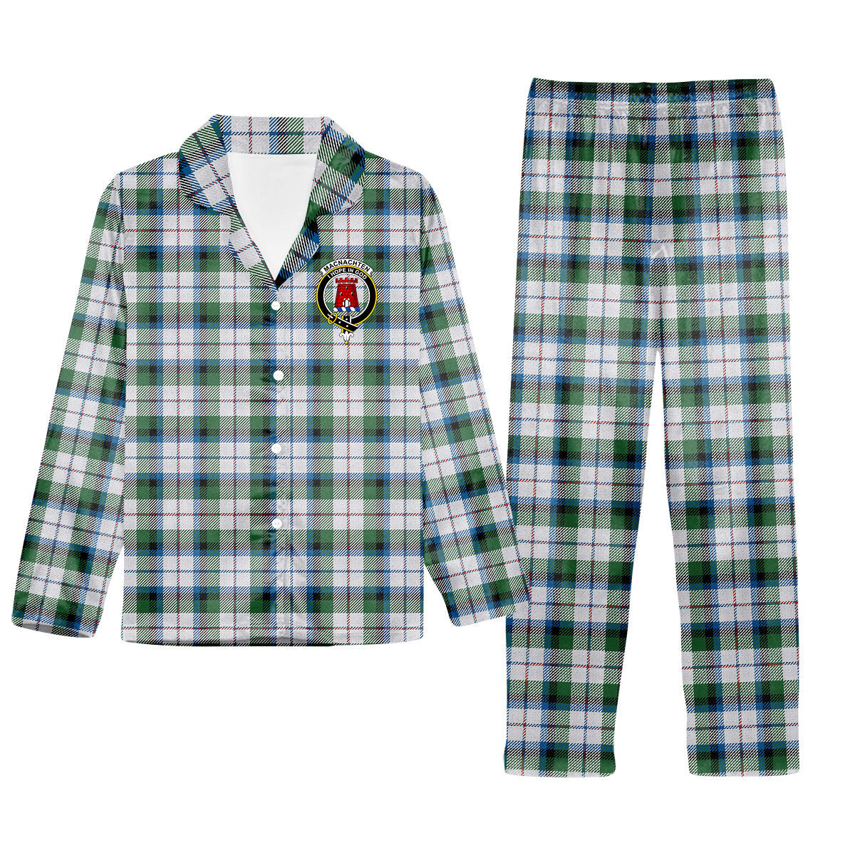 ScotsTee Shop Scottish MacNachten Dress Ancient Crest Tartan Pajama Satin Velvet Flannel Pajama Set