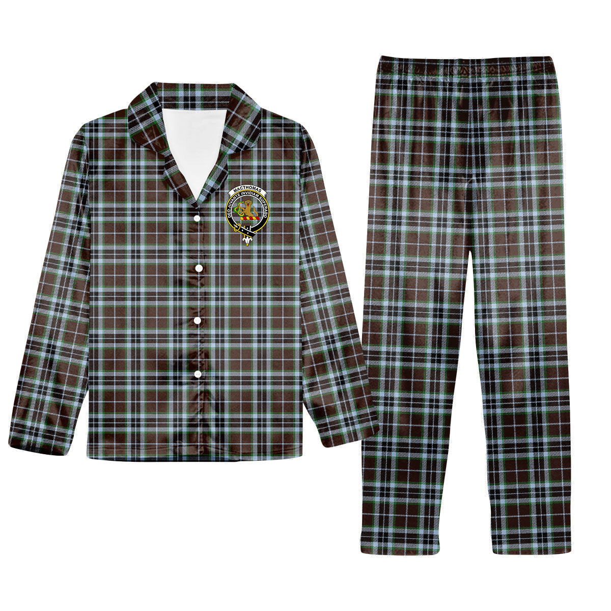 ScotsTee Shop Scottish MacThomas Hunting Modern Crest Tartan Pajama Satin Velvet Flannel Pajama Set