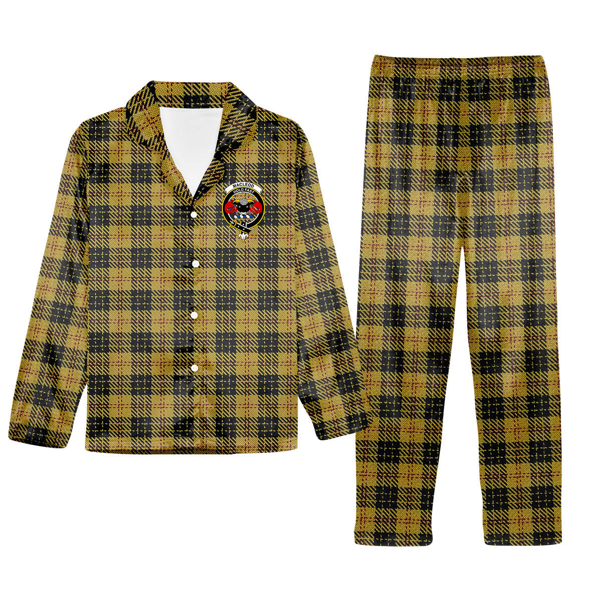 ScotsTee Shop Scottish MacLeod Crest Tartan Pajama Satin Velvet Flannel Pajama Set