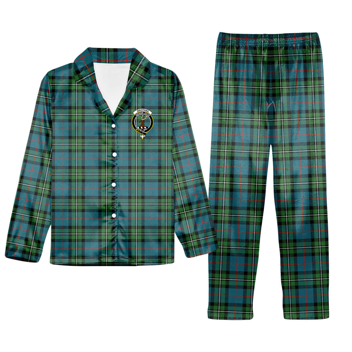 ScotsTee Shop Scottish MacPhail Hunting Ancient Crest Tartan Pajama Satin Velvet Flannel Pajama Set