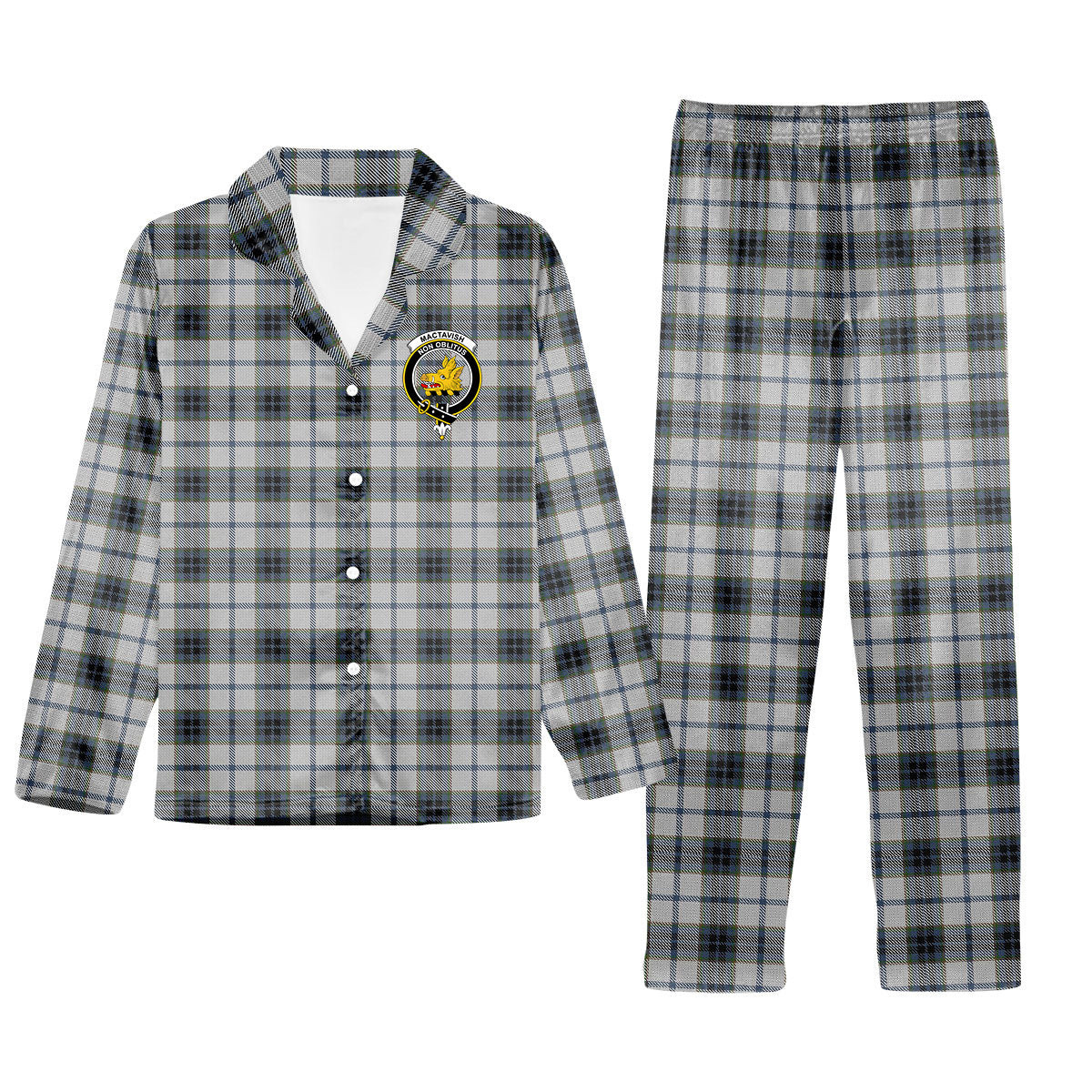 ScotsTee Shop Scottish MacTavish of Dunardry Dress Crest Tartan Pajama Satin Velvet Flannel Pajama Set
