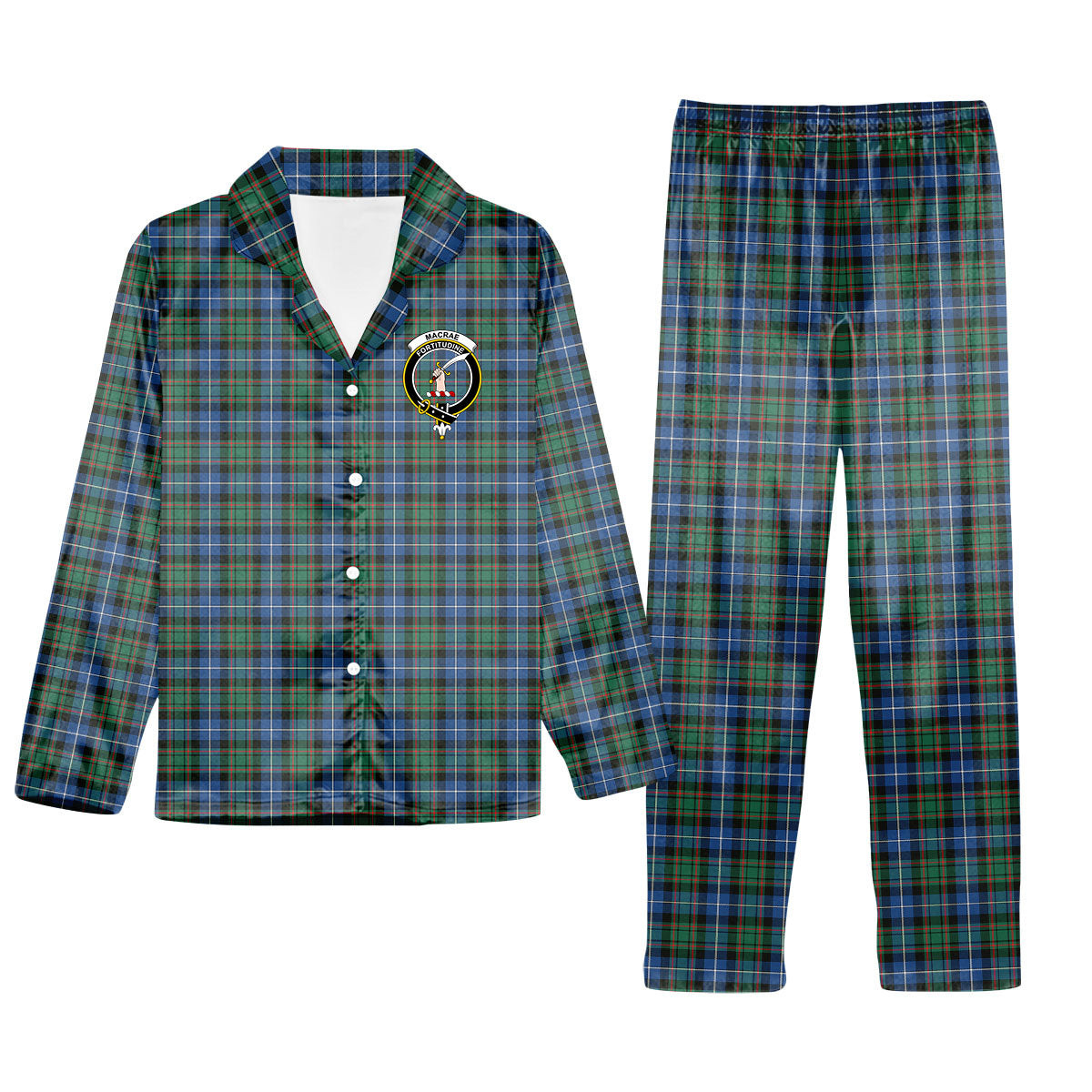 ScotsTee Shop Scottish MacRae Hunting Ancient Crest Tartan Pajama Satin Velvet Flannel Pajama Set