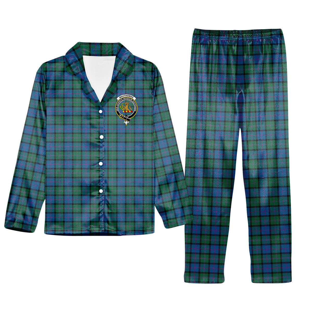 ScotsTee Shop Scottish MacThomas Crest Tartan Pajama Satin Velvet Flannel Pajama Set