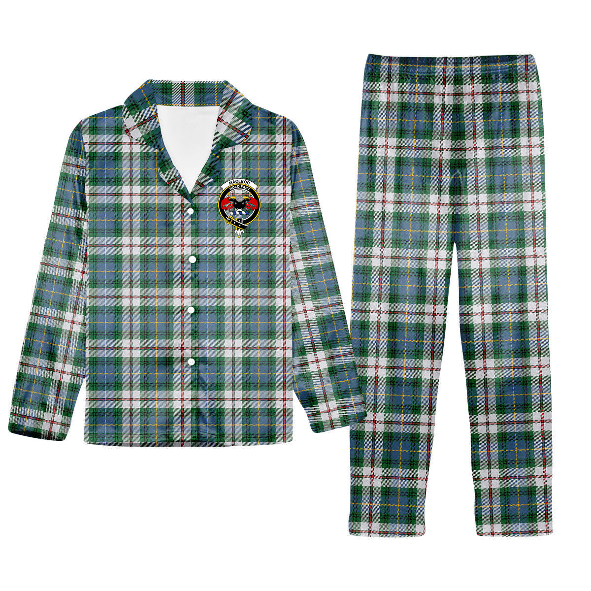ScotsTee Shop Scottish MacLeod Of Californian Ancient Crest Tartan Pajama Satin Velvet Flannel Pajama Set