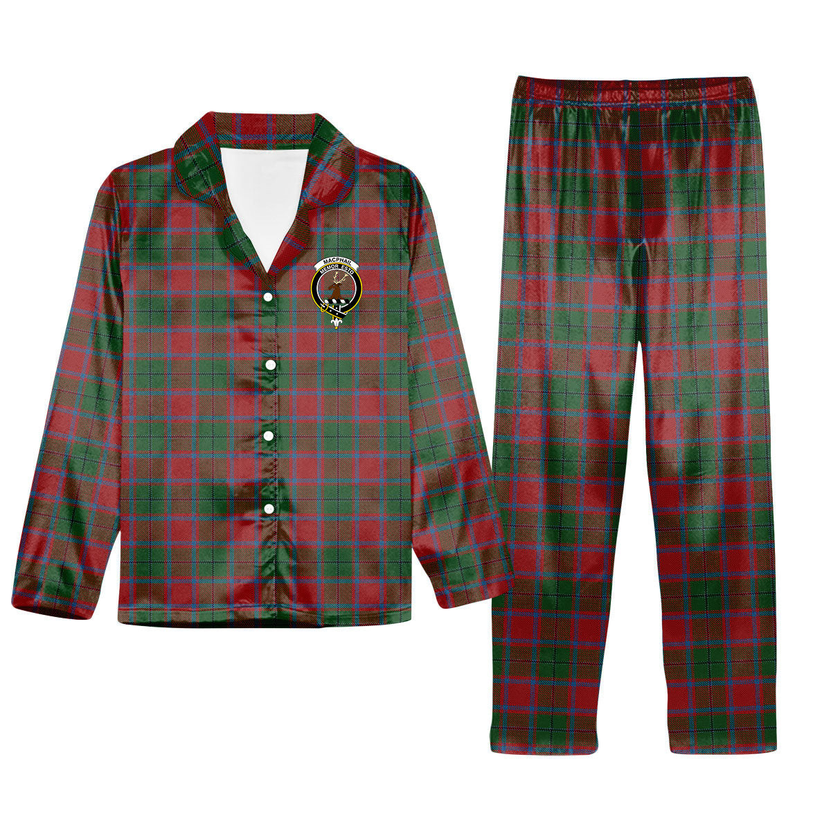ScotsTee Shop Scottish MacPhail Blue Bands Crest Tartan Pajama Satin Velvet Flannel Pajama Set