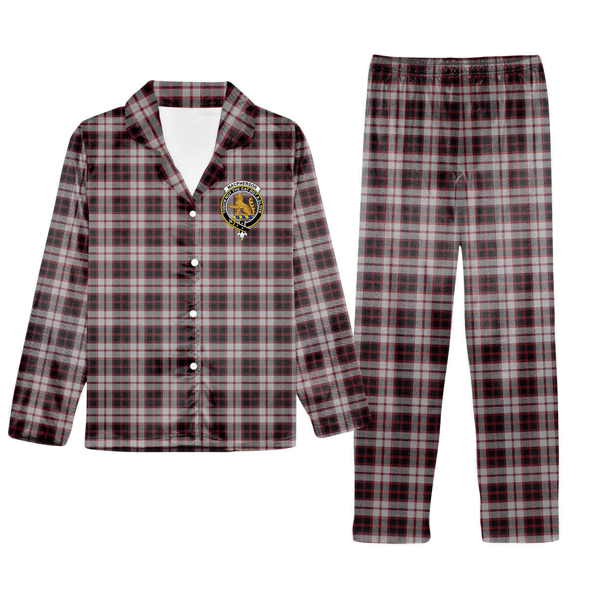 ScotsTee Shop Scottish MacPherson Crest Tartan Pajama Satin Velvet Flannel Pajama Set