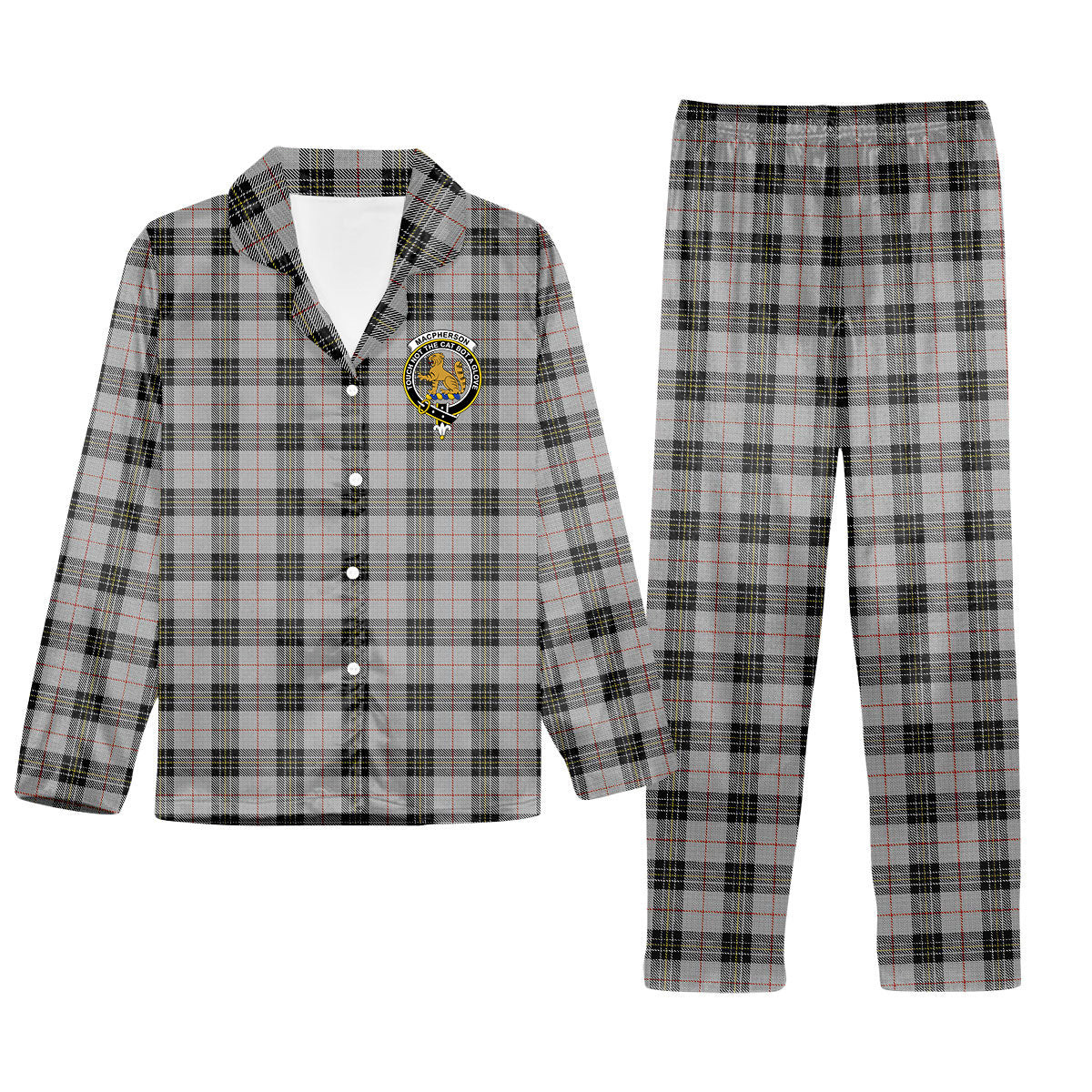 ScotsTee Shop Scottish MacPherson 10 Crest Tartan Pajama Satin Velvet Flannel Pajama Set
