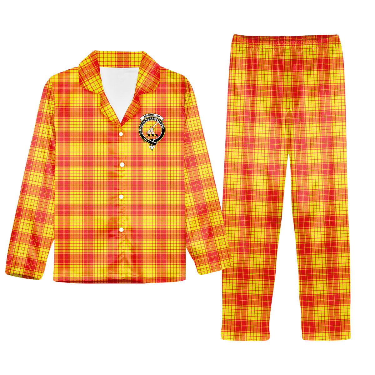 ScotsTee Shop Scottish MacMillan Crest Tartan Pajama Satin Velvet Flannel Pajama Set