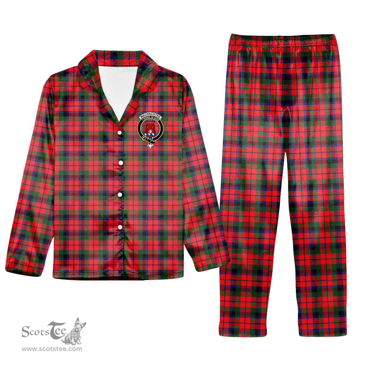 ScotsTee Shop Scottish MacNachten Modern Crest Tartan Pajama Satin Velvet Flannel Pajama Set