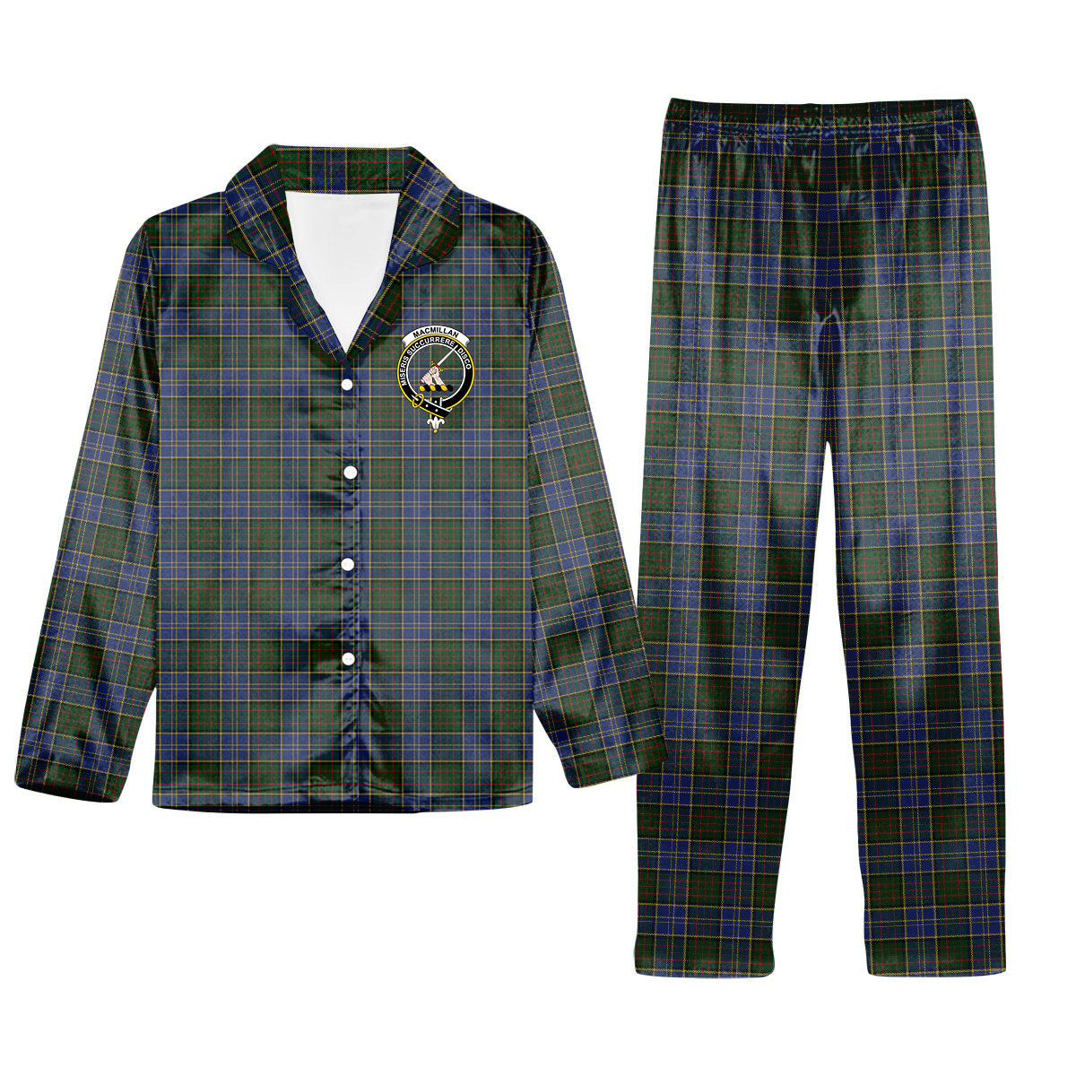 ScotsTee Shop Scottish MacMillan Hunting Crest Tartan Pajama Satin Velvet Flannel Pajama Set