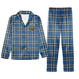 ScotsTee Shop Scottish MacThomas Blue Modern Crest Tartan Pajama Satin Velvet Flannel Pajama Set