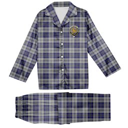 ScotsTee Shop Scottish MacPherson Dress Blue Crest Tartan Pajama Satin Velvet Flannel Pajama Set
