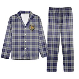 ScotsTee Shop Scottish MacPherson Dress Blue Crest Tartan Pajama Satin Velvet Flannel Pajama Set