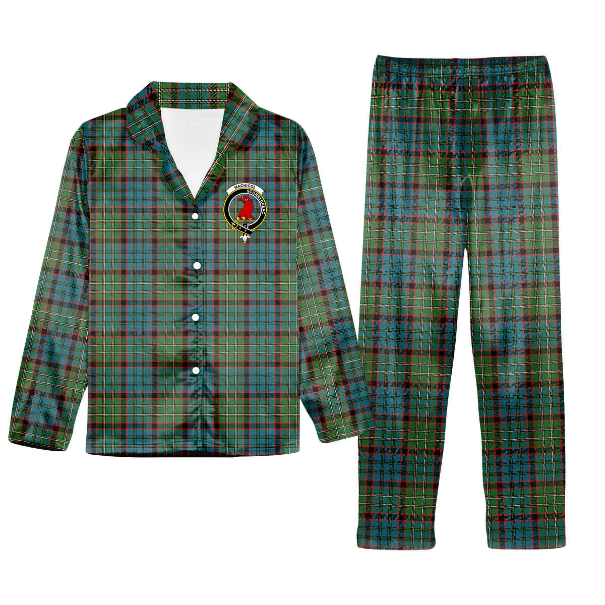 ScotsTee Shop Scottish MacNicol Hunting Ancient Crest Tartan Pajama Satin Velvet Flannel Pajama Set