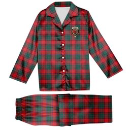 ScotsTee Shop Scottish MacPhail Blue Bands Modern Crest Tartan Pajama Satin Velvet Flannel Pajama Set