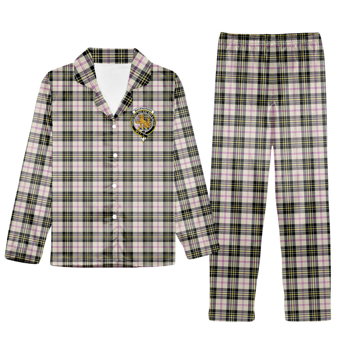 ScotsTee Shop Scottish MacPherson Dress Ancient Crest Tartan Pajama Satin Velvet Flannel Pajama Set