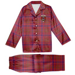 ScotsTee Shop Scottish MacLeod Red Modern Crest Tartan Pajama Satin Velvet Flannel Pajama Set