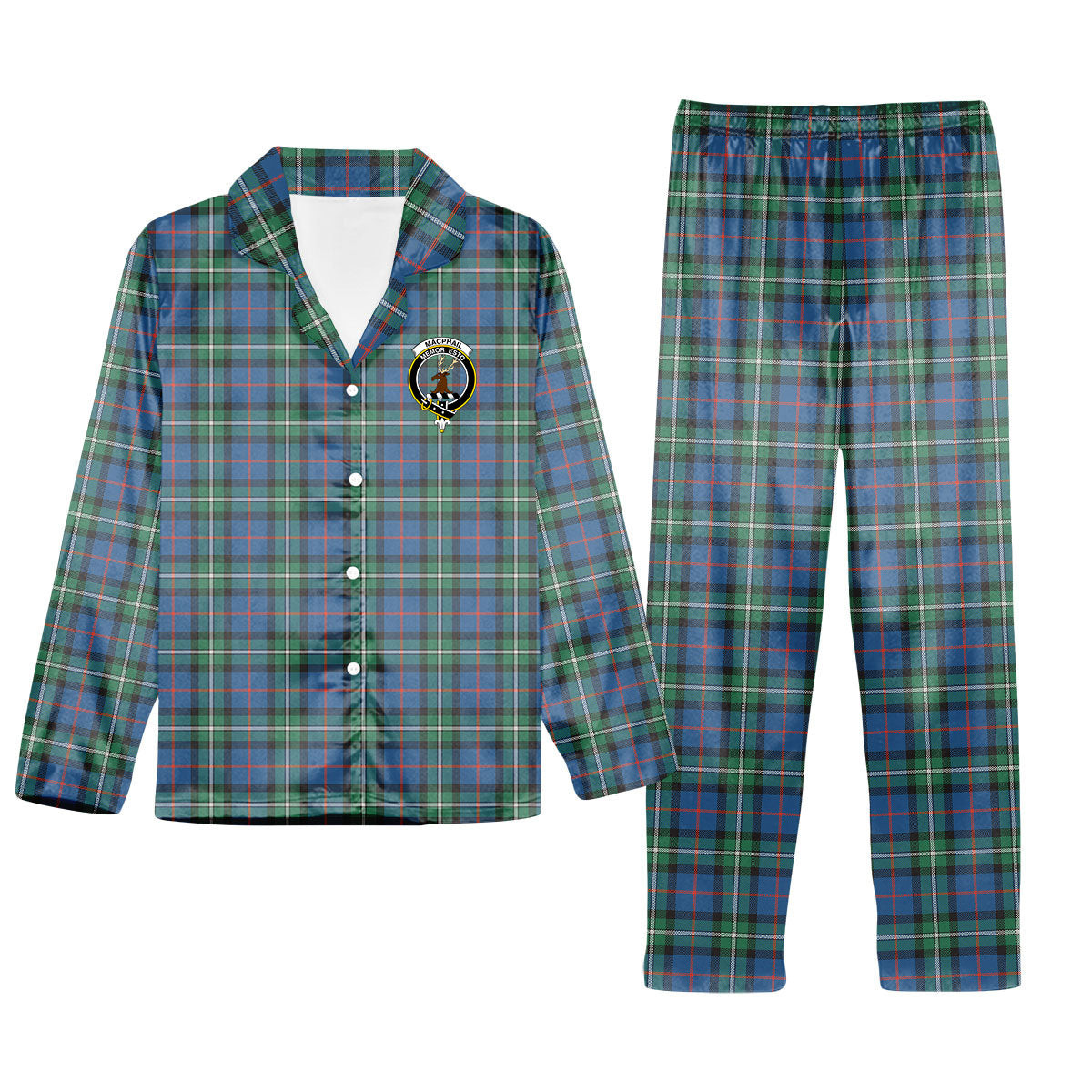 ScotsTee Shop Scottish MacPhail Hunting Ancient SC Crest Tartan Pajama Satin Velvet Flannel Pajama Set