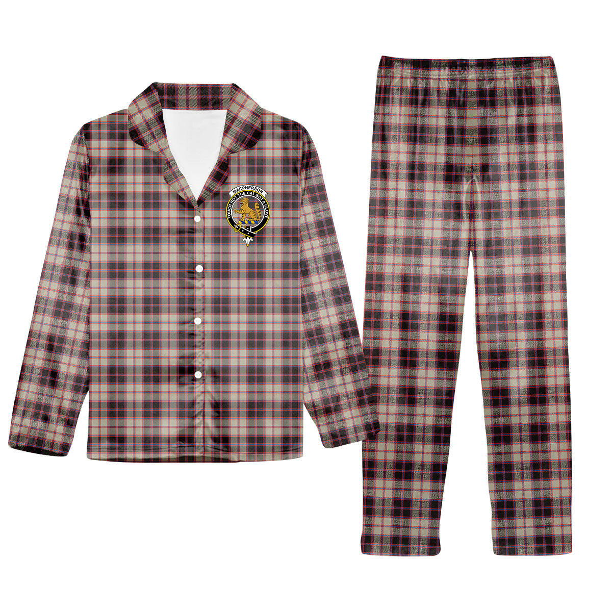 ScotsTee Shop Scottish MacPherson Hunting Ancient Crest Tartan Pajama Satin Velvet Flannel Pajama Set