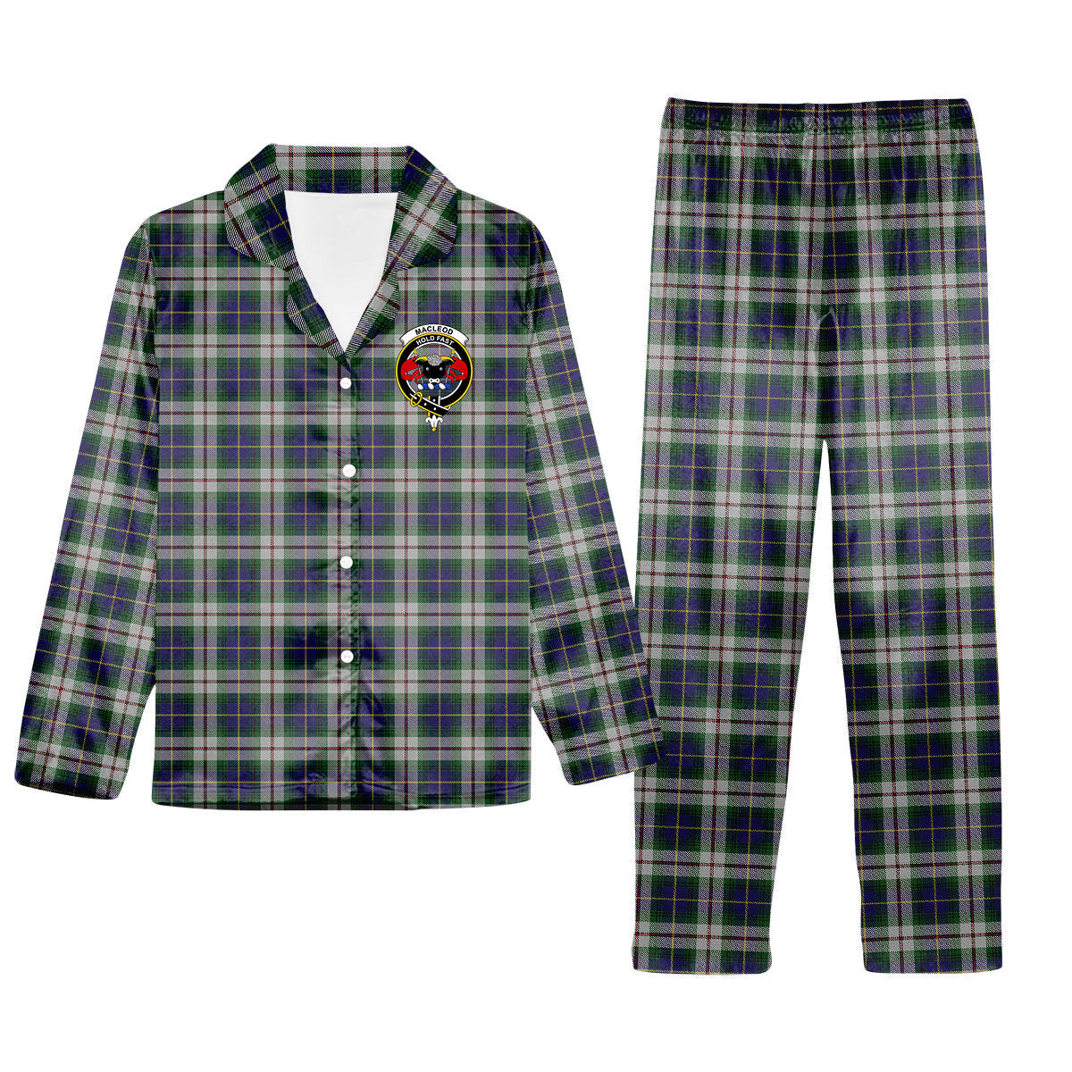 ScotsTee Shop Scottish MacLeod Of Californian Crest Tartan Pajama Satin Velvet Flannel Pajama Set