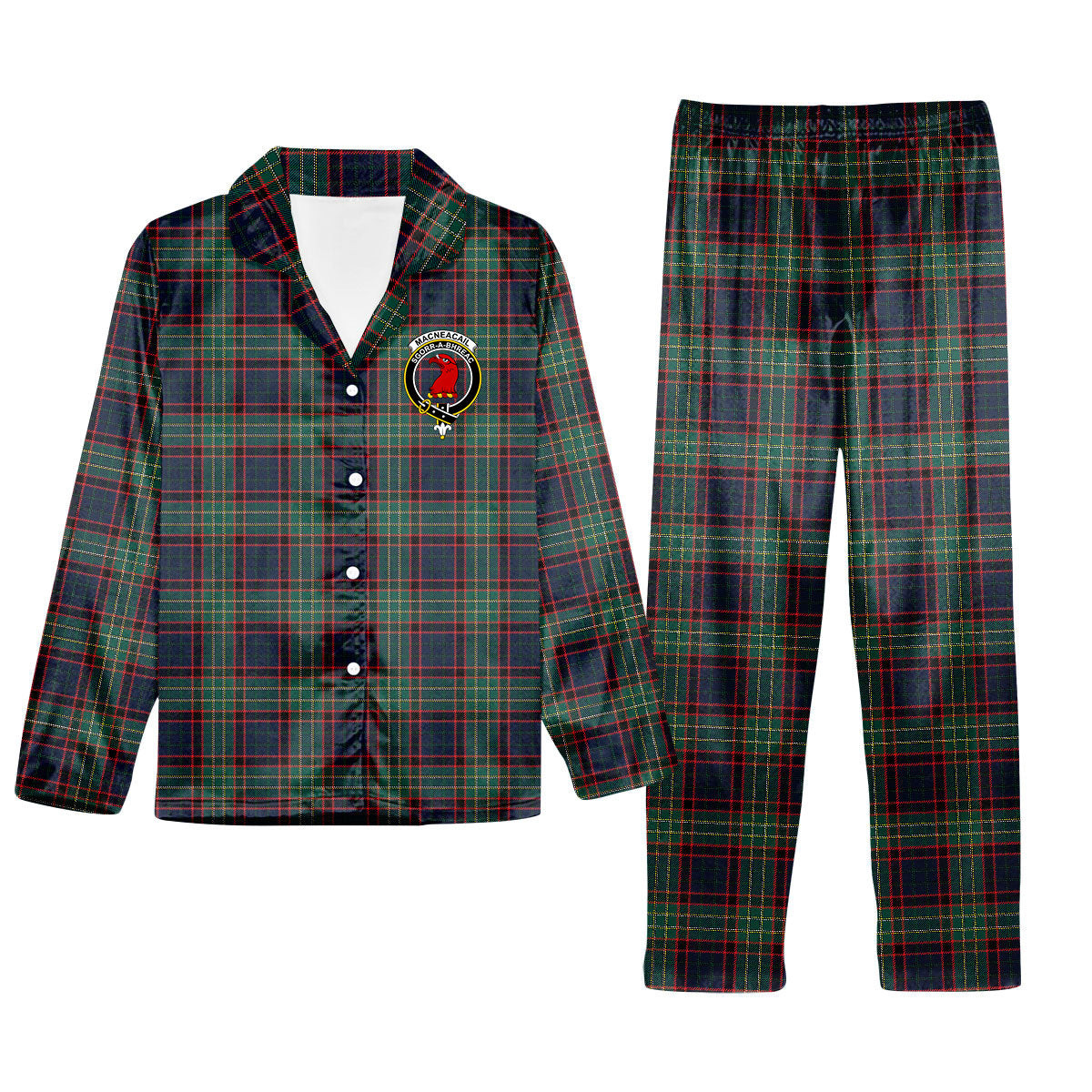 ScotsTee Shop Scottish MacNeacail Hunting Modern Crest Tartan Pajama Satin Velvet Flannel Pajama Set