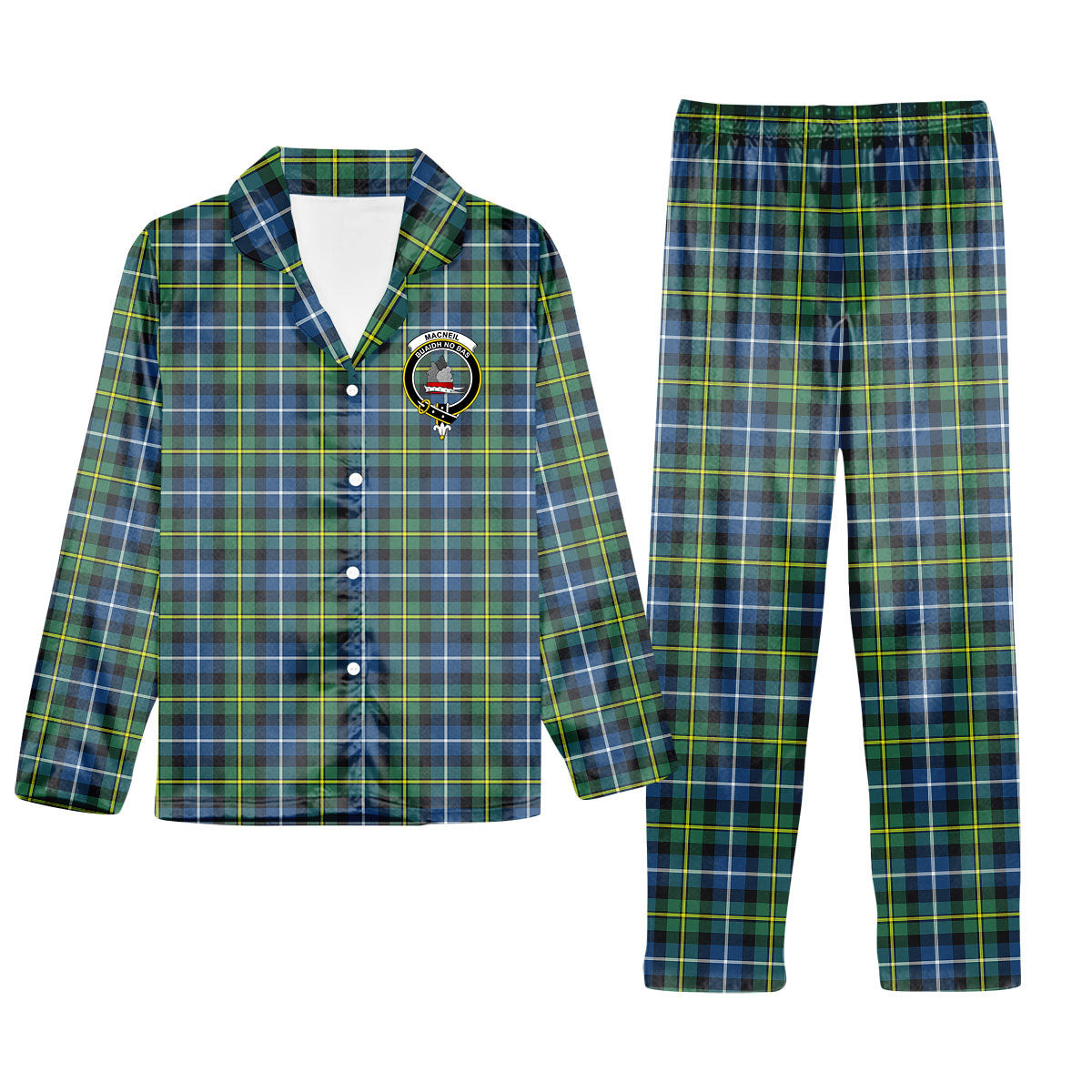 ScotsTee Shop Scottish MacNeill Of Barra Ancient Crest Tartan Pajama Satin Velvet Flannel Pajama Set