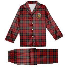 ScotsTee Shop Scottish MacPherson Red Cluny Crest Tartan Pajama Satin Velvet Flannel Pajama Set