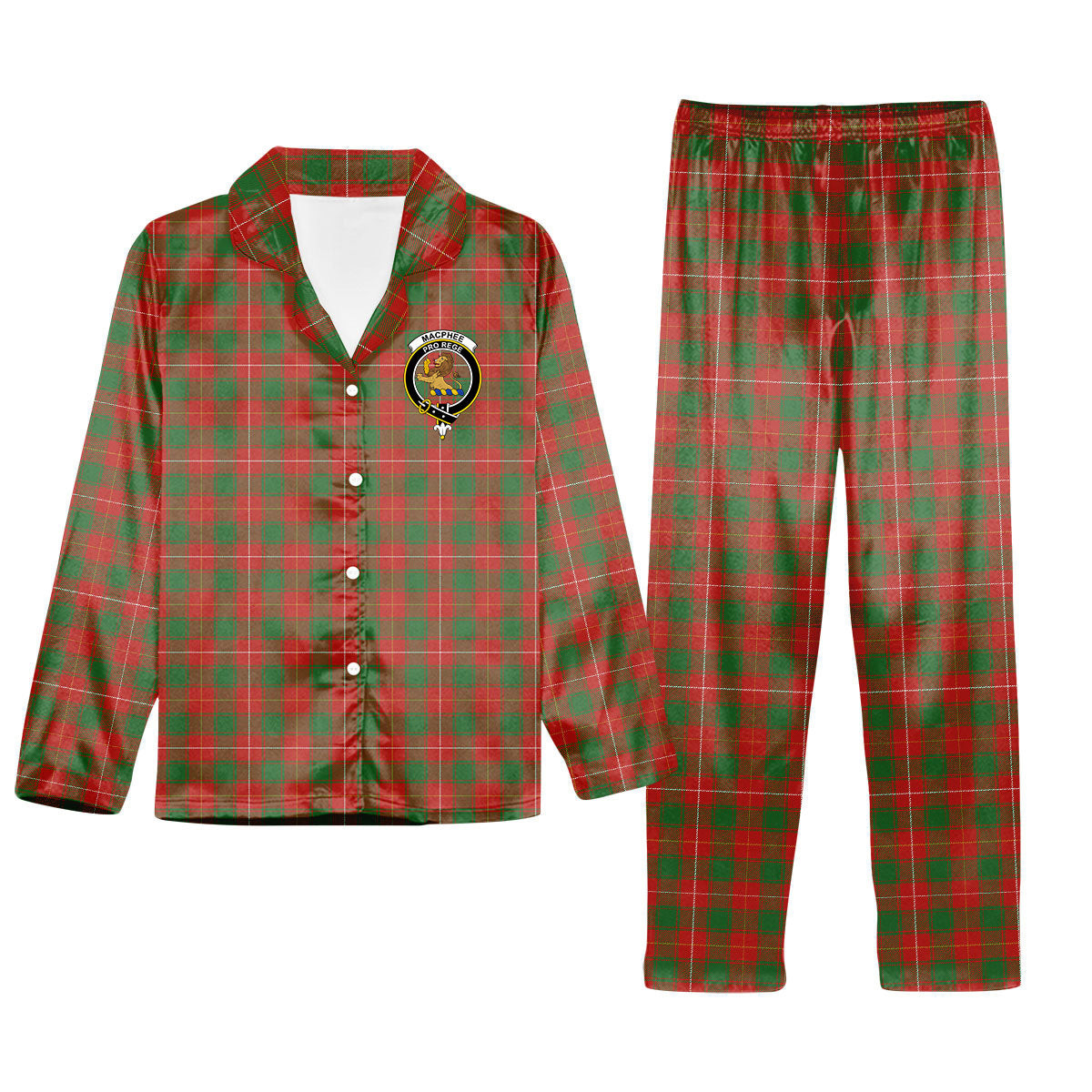 ScotsTee Shop Scottish MacPhee Ancient Crest Tartan Pajama Satin Velvet Flannel Pajama Set