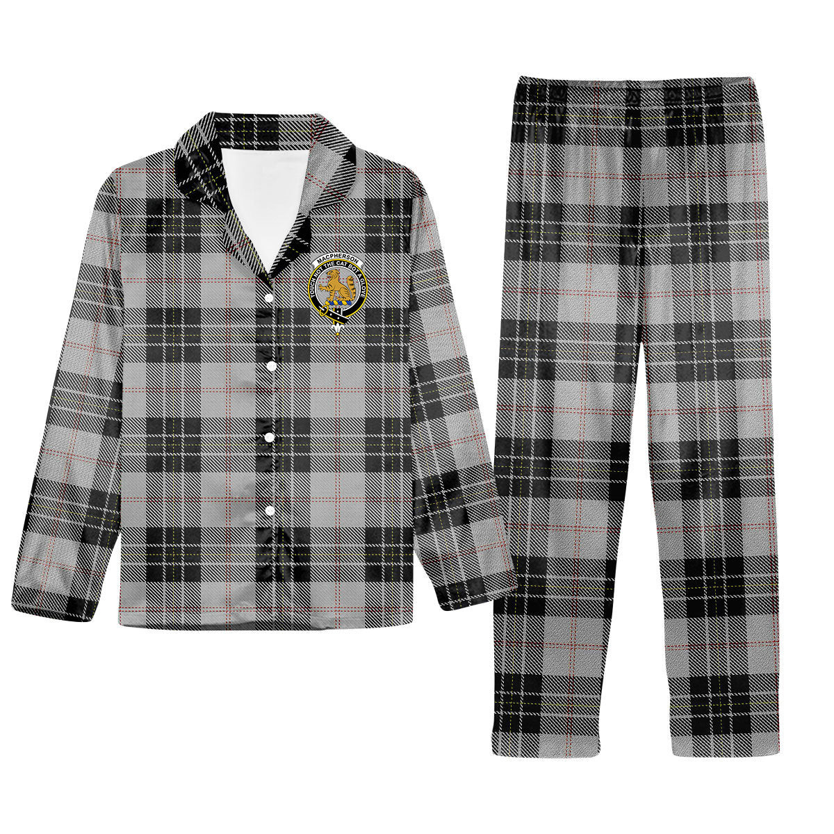 ScotsTee Shop Scottish MacPherson Dress Crest Tartan Pajama Satin Velvet Flannel Pajama Set