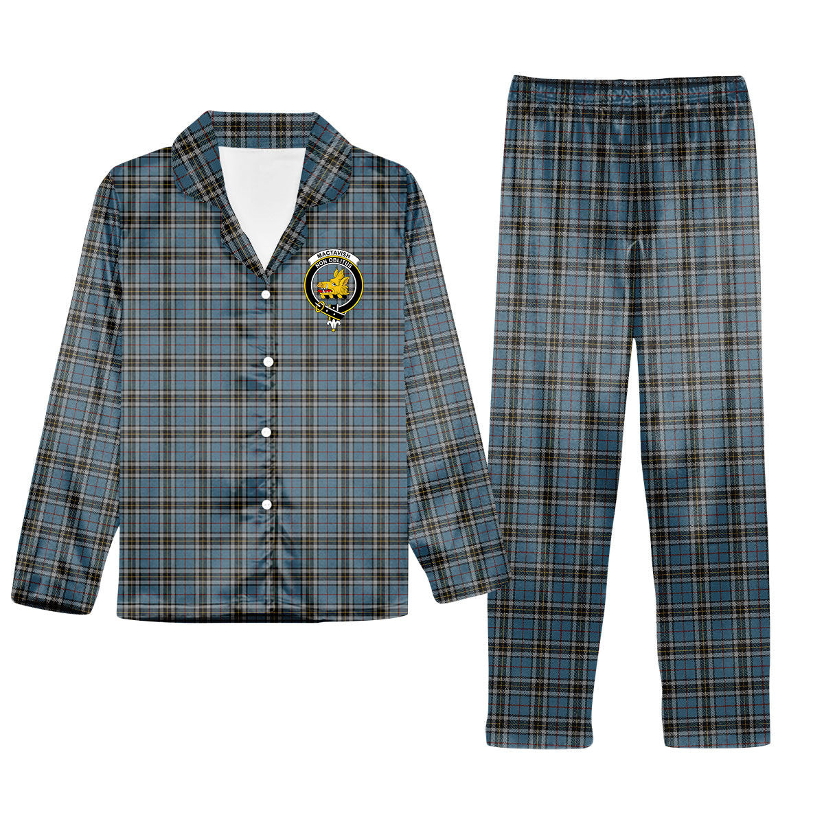 ScotsTee Shop Scottish MacTavish Dress Crest Tartan Pajama Satin Velvet Flannel Pajama Set