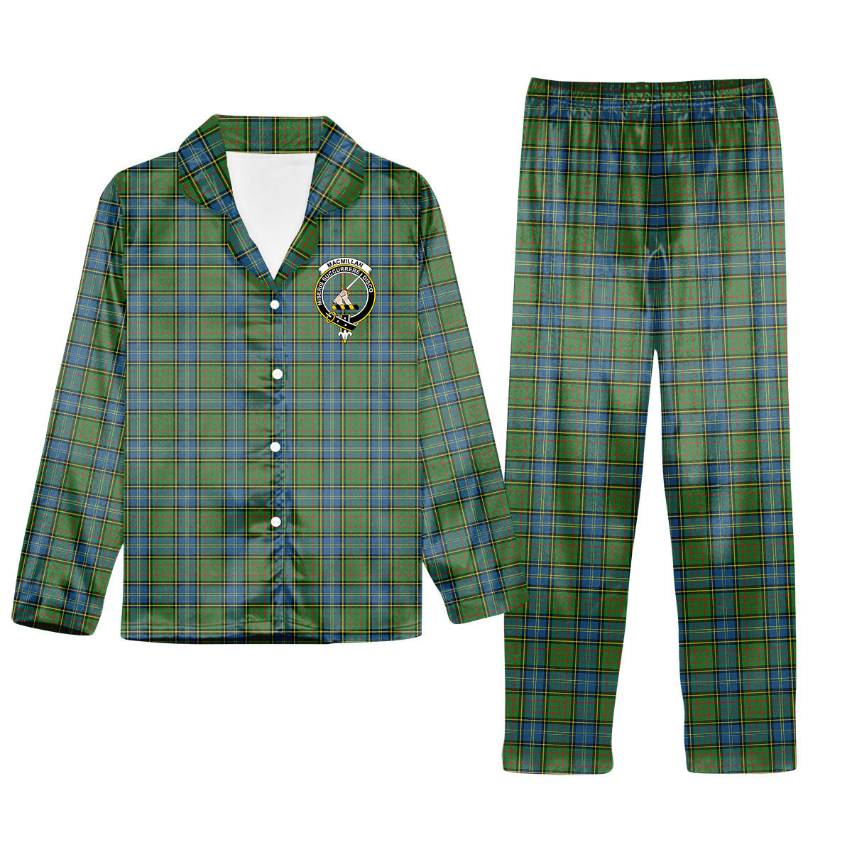 ScotsTee Shop Scottish MacMillan Hunting Ancient Crest Tartan Pajama Satin Velvet Flannel Pajama Set
