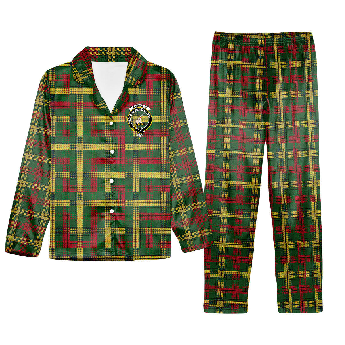 ScotsTee Shop Scottish MacMillan 1946 Crest Tartan Pajama Satin Velvet Flannel Pajama Set