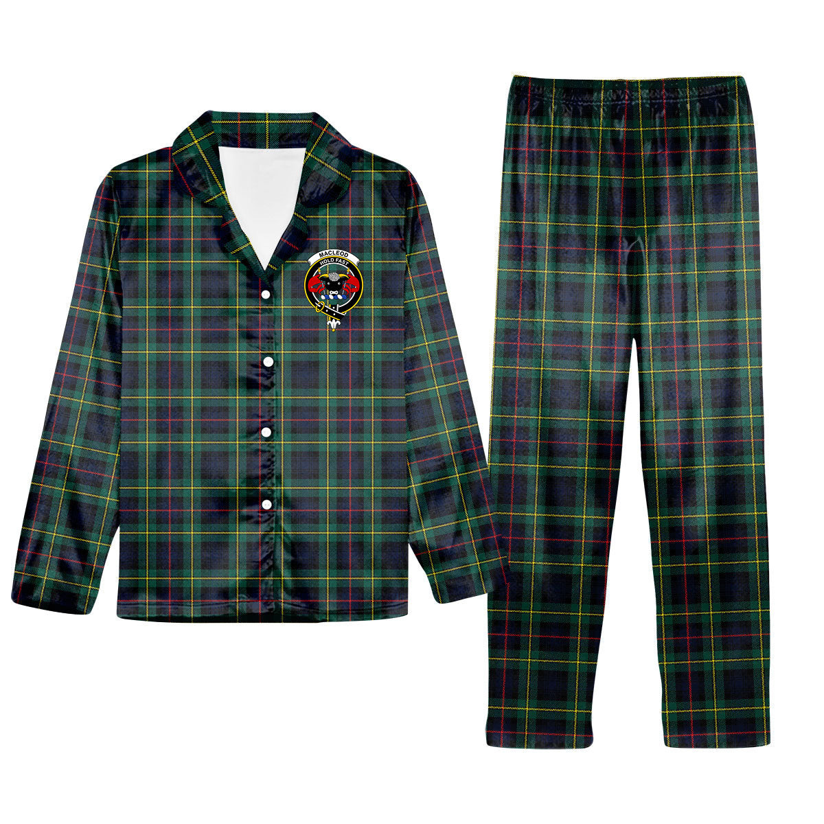 ScotsTee Shop Scottish MacLeod of Skye Modern Crest Tartan Pajama Satin Velvet Flannel Pajama Set