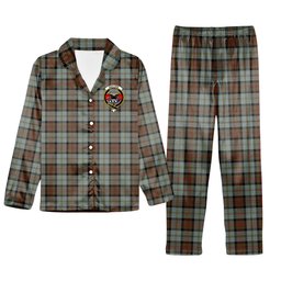 ScotsTee Shop Scottish MacLeod Of Harris Weathered Crest Tartan Pajama Satin Velvet Flannel Pajama Set