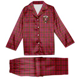 ScotsTee Shop Scottish MacRae Modern Crest Tartan Pajama Satin Velvet Flannel Pajama Set