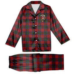 ScotsTee Shop Scottish MacQuarrie 2 Crest Tartan Pajama Satin Velvet Flannel Pajama Set