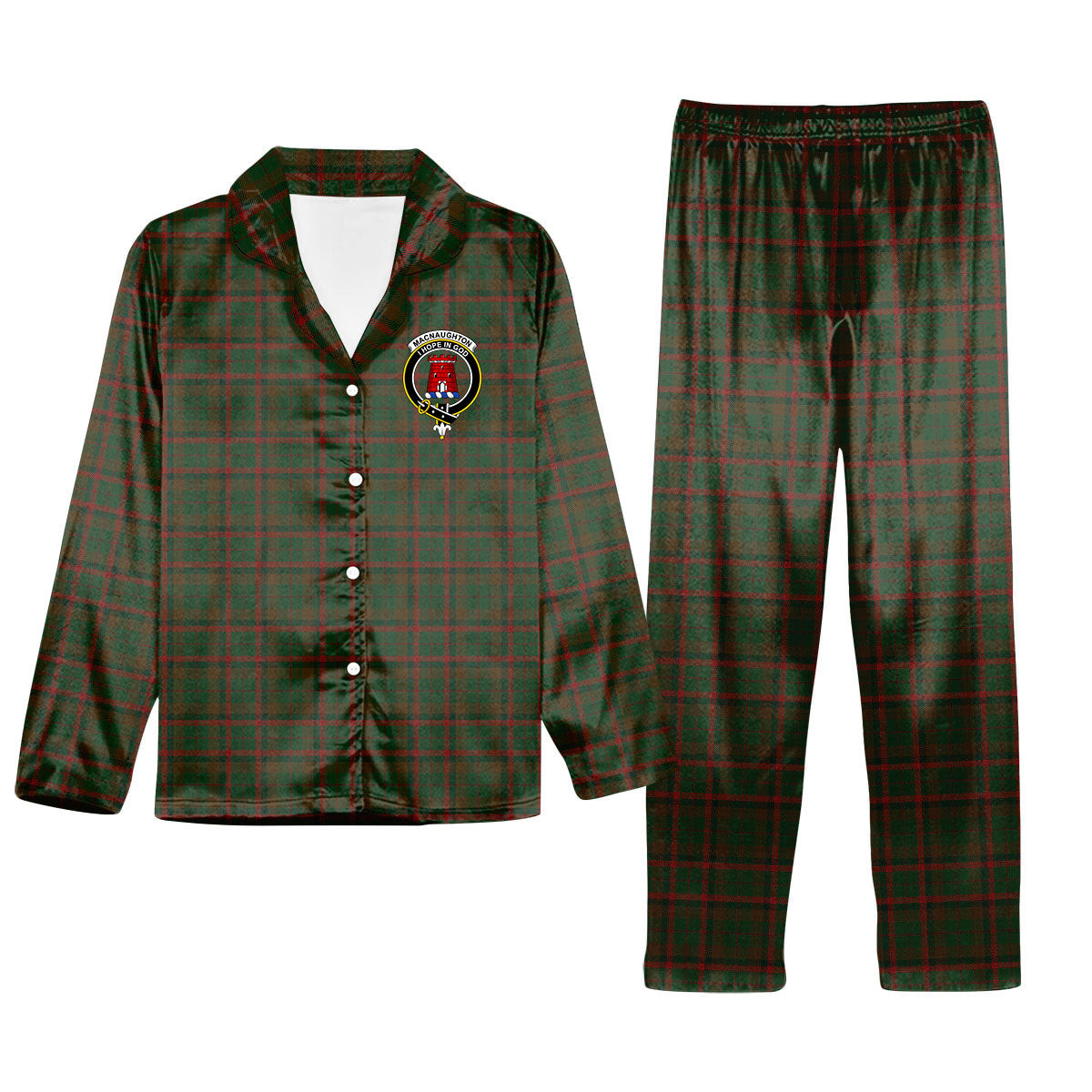 ScotsTee Shop Scottish Macnaughton Hunting Crest Tartan Pajama Satin Velvet Flannel Pajama Set