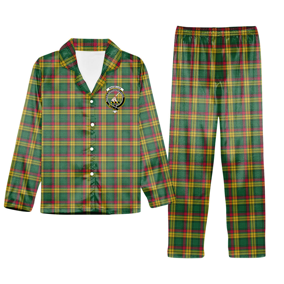 ScotsTee Shop Scottish MacMillan Old Ancient Crest Tartan Pajama Satin Velvet Flannel Pajama Set