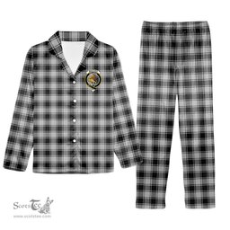ScotsTee Shop Scottish MacPhee Black and White Crest Tartan Pajama Satin Velvet Flannel Pajama Set