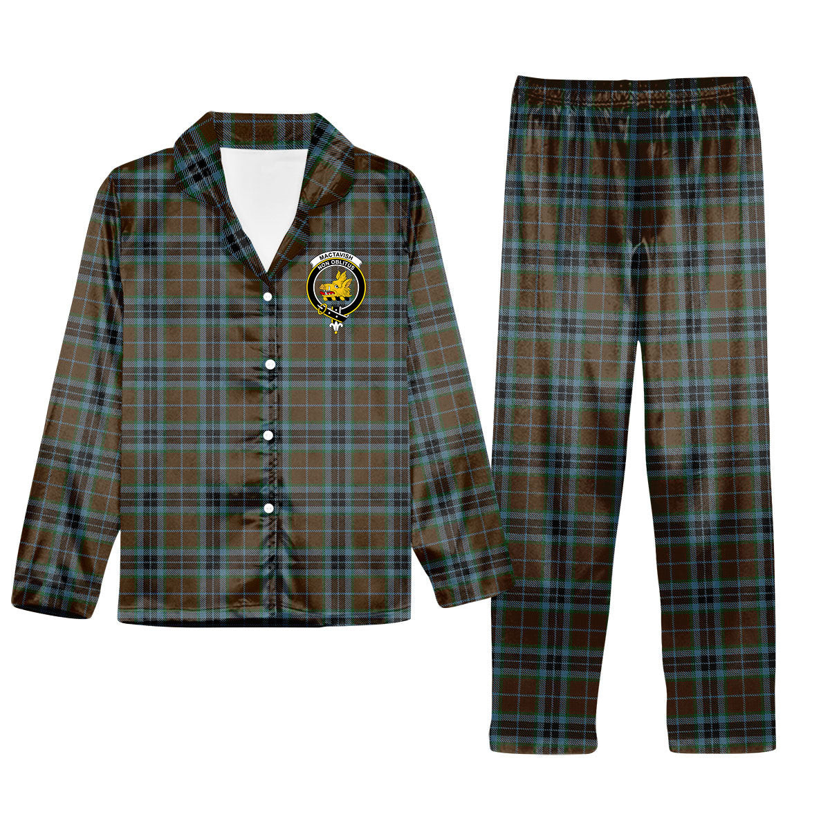 ScotsTee Shop Scottish MacTavish Hunting Crest Tartan Pajama Satin Velvet Flannel Pajama Set