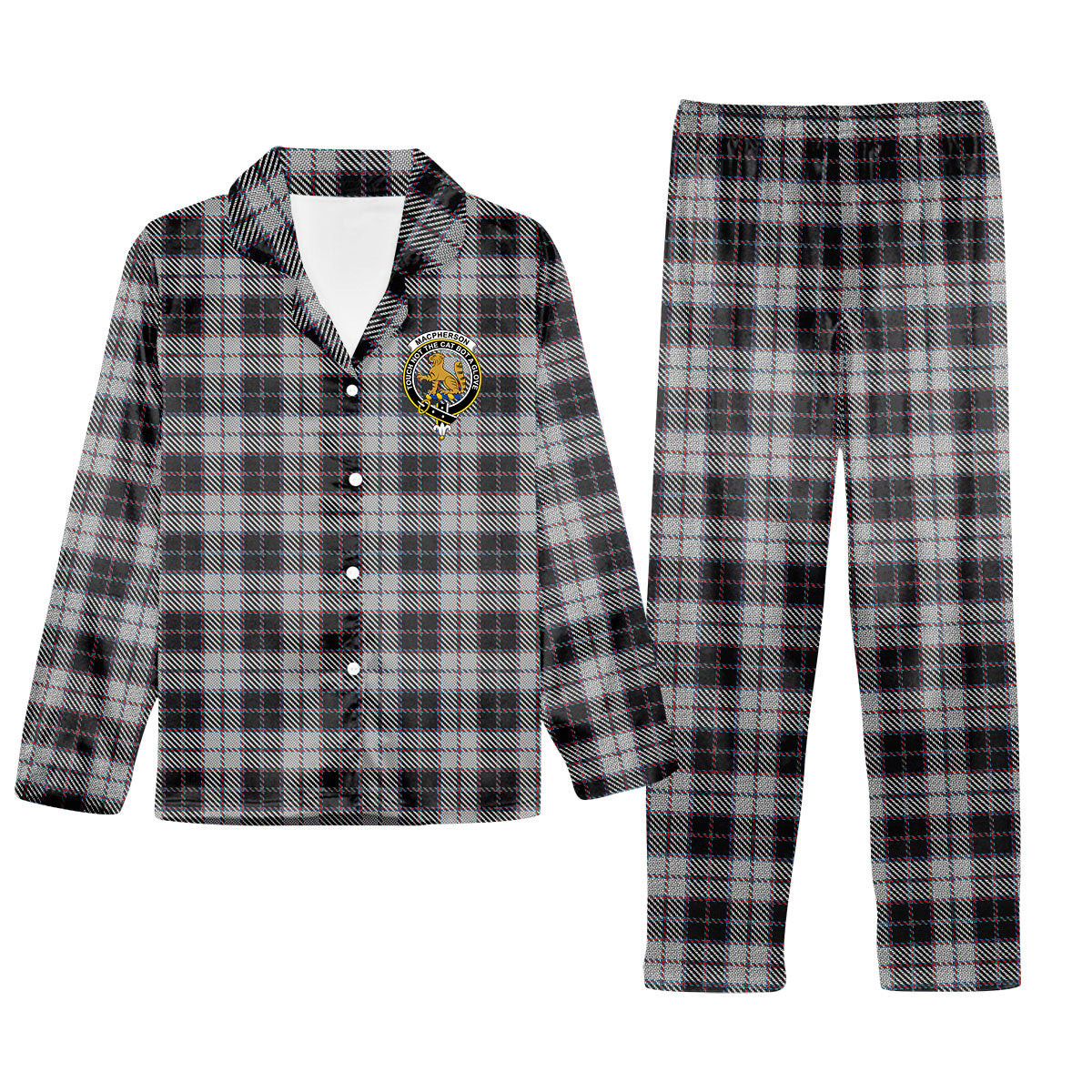 ScotsTee Shop Scottish MacPherson 4 Crest Tartan Pajama Satin Velvet Flannel Pajama Set