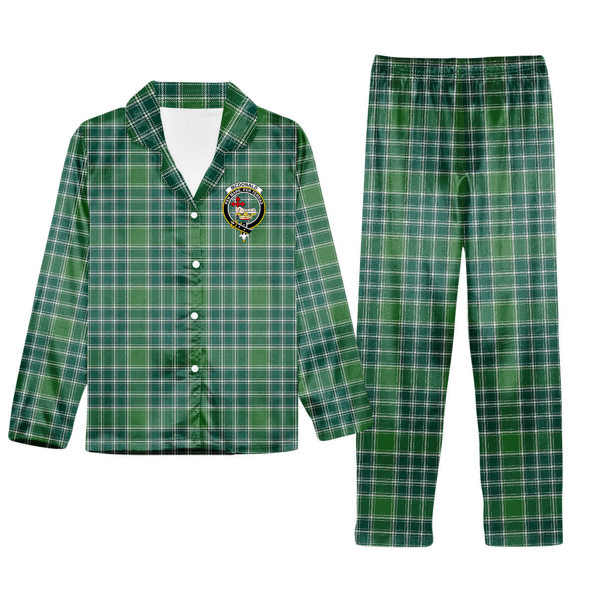ScotsTee Shop Scottish McDonald Lord of the Isles Hunting Ancient Crest Tartan Pajama Satin Velvet Flannel Pajama Set