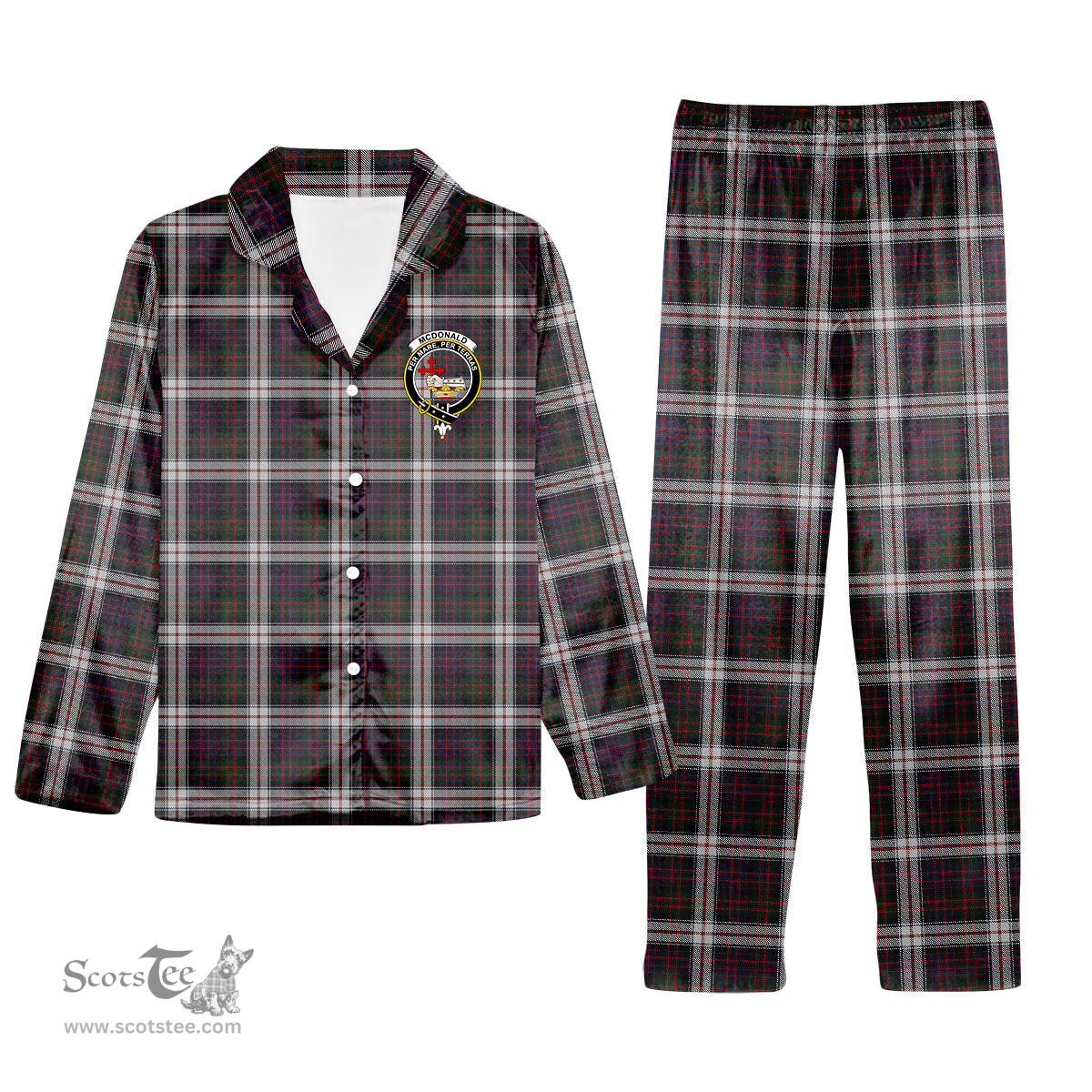 ScotsTee Shop Scottish McDonald Dress Crest Tartan Pajama Satin Velvet Flannel Pajama Set