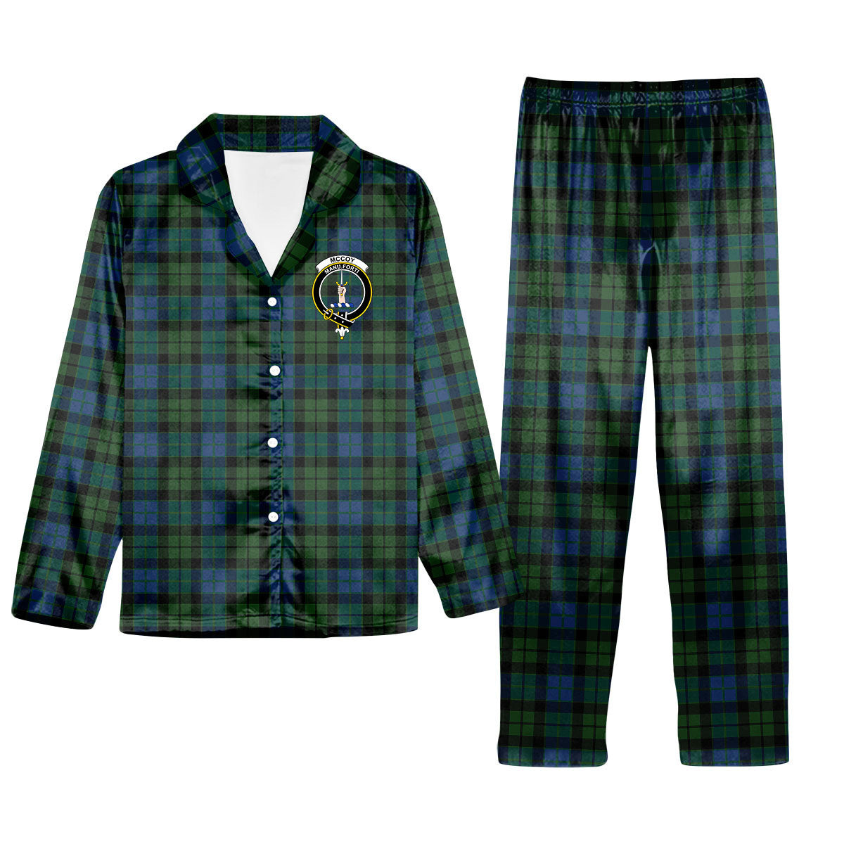 ScotsTee Shop Scottish McCoy Crest Tartan Pajama Satin Velvet Flannel Pajama Set