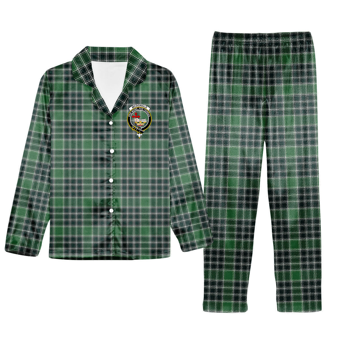 ScotsTee Shop Scottish McDonald Lord of the Isles Hunting Modern Crest Tartan Pajama Satin Velvet Flannel Pajama Set