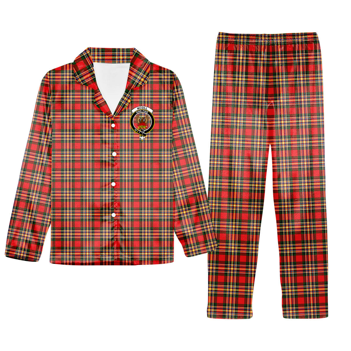 ScotsTee Shop Scottish McGill Modern Crest Tartan Pajama Satin Velvet Flannel Pajama Set