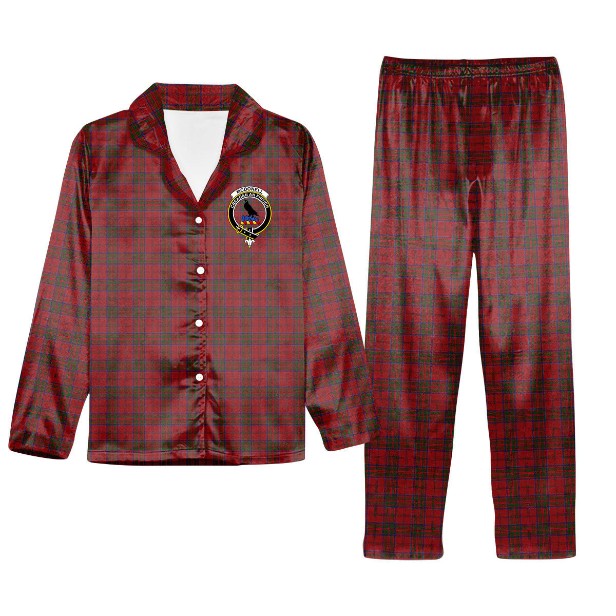 ScotsTee Shop Scottish McDonell of Keppoch Crest Tartan Pajama Satin Velvet Flannel Pajama Set