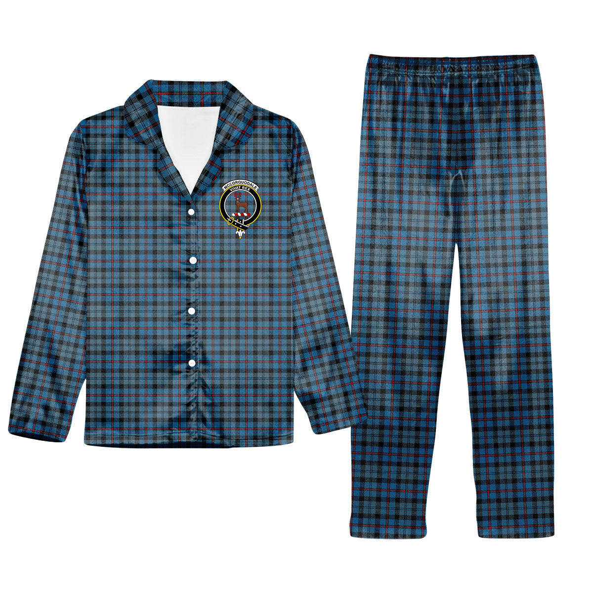 ScotsTee Shop Scottish McCorquodale Crest Tartan Pajama Satin Velvet Flannel Pajama Set